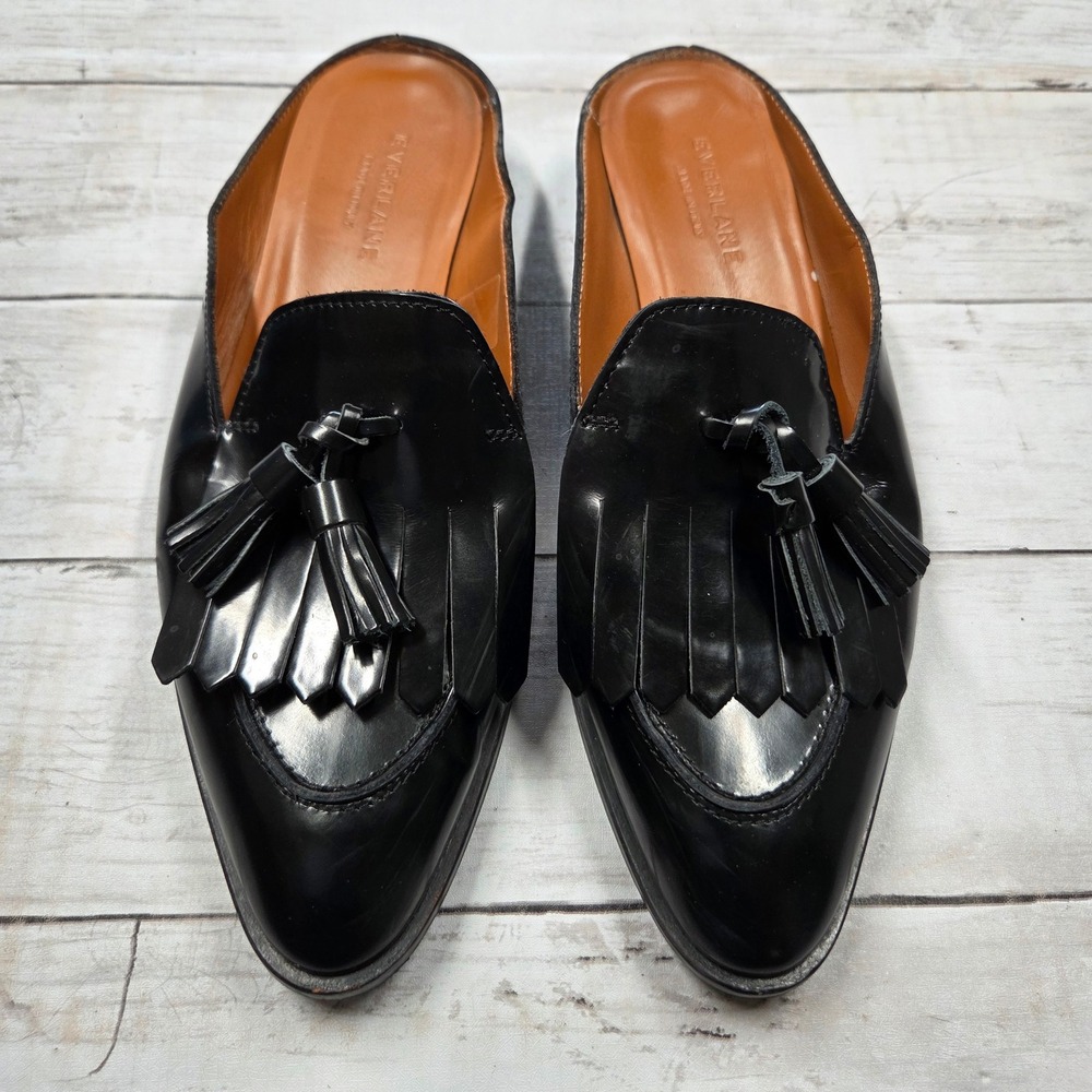 Everlane Mule Loafers Womens 8.5 Black Leather Kiltie Tassel